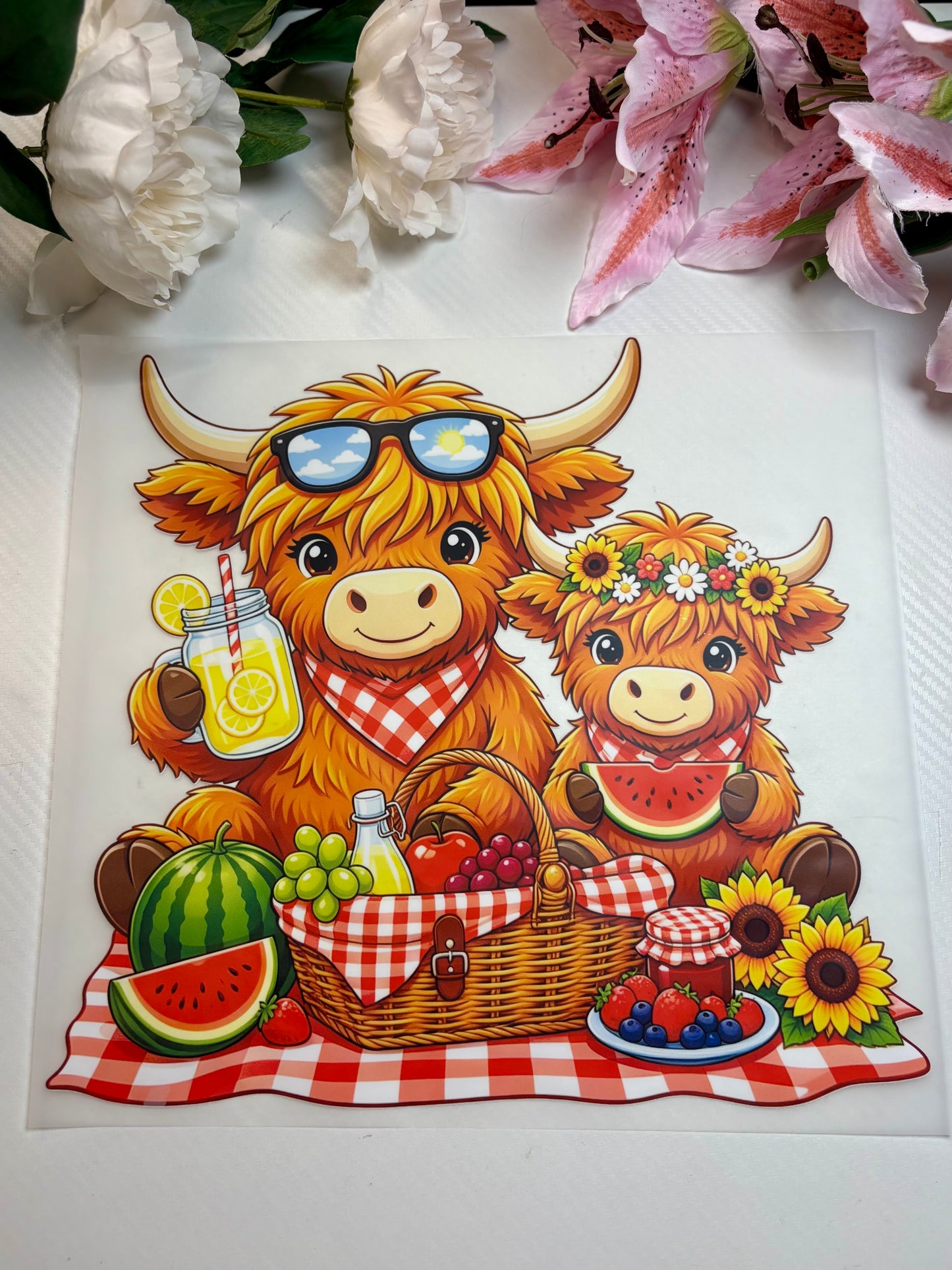 Highland Cow Picnic 11 inch DTF Print