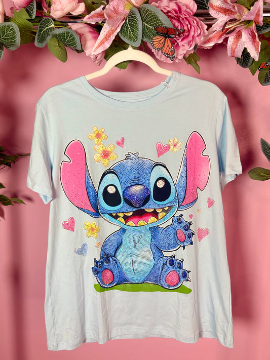 Flower Stitch Inspired Rhinestone T-shirt