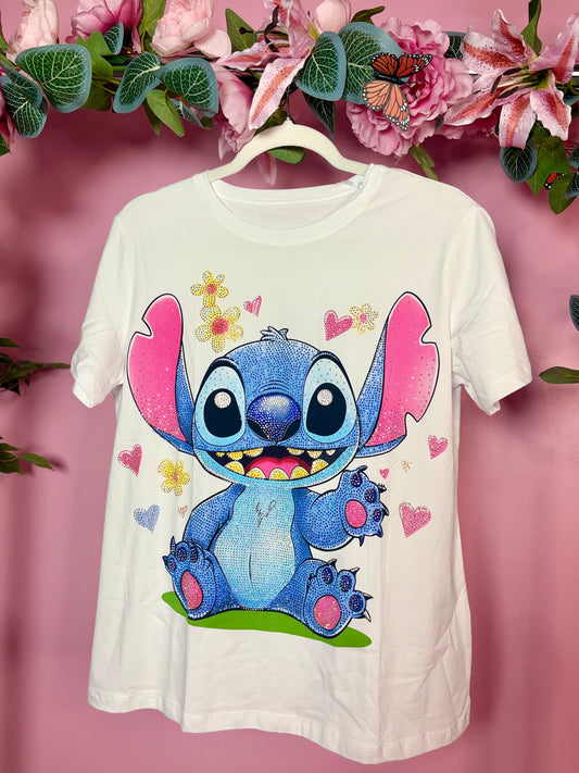 Flower Stitch Inspired Rhinestone T-shirt