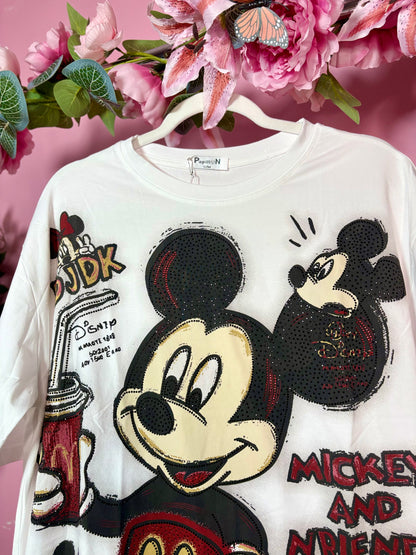 OVERSIZE: Mickey Mouse Inspired Rhinestone T-shirt