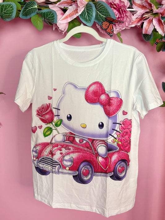 HK in Car Inspired Rhinestone T-shirt