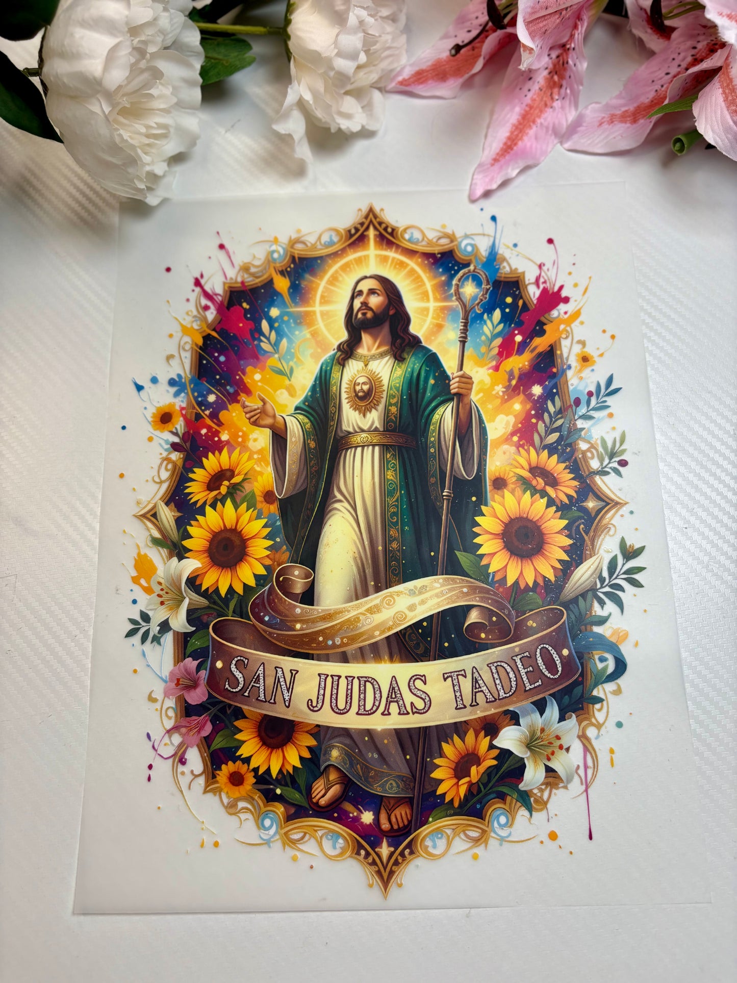 San Judas Tadeo Colorful 11 inch DTF Print